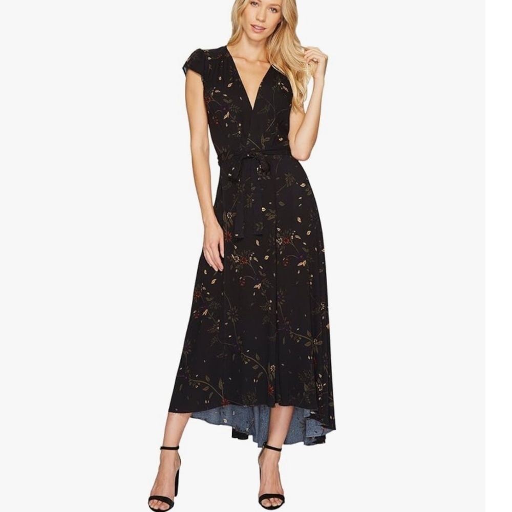 AG Adriano Goldschmied Daphne Wrap Maxi High-Low Dress Black Floral Size Small